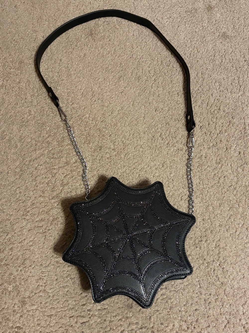 Sourpuss Spiderweb Crossbody purse black glitter